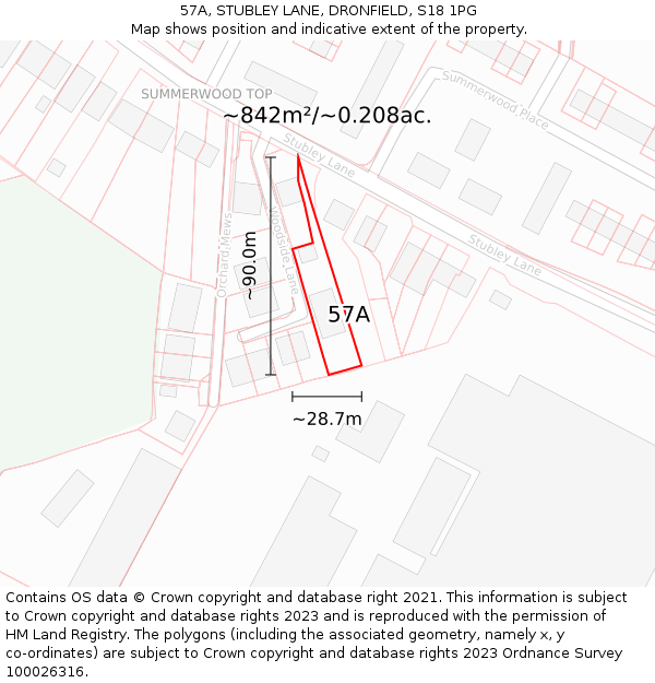 57A, STUBLEY LANE, DRONFIELD, S18 1PG: Plot and title map