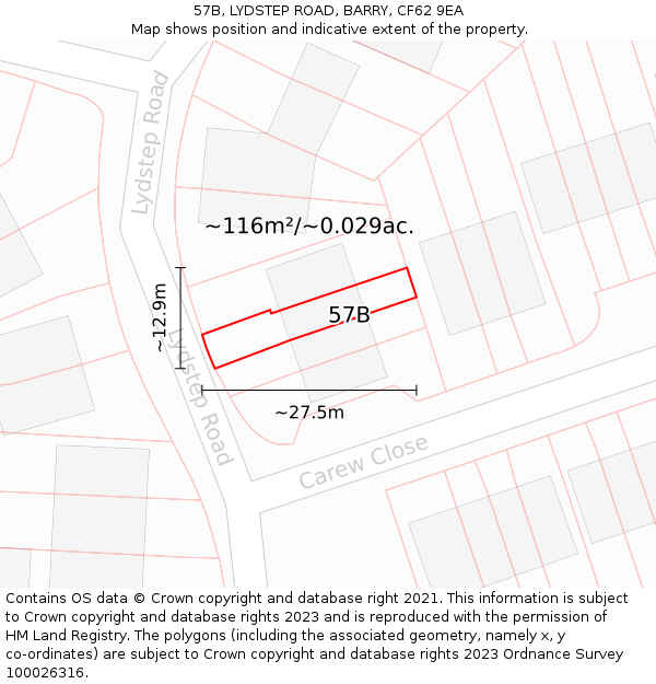 57B, LYDSTEP ROAD, BARRY, CF62 9EA: Plot and title map