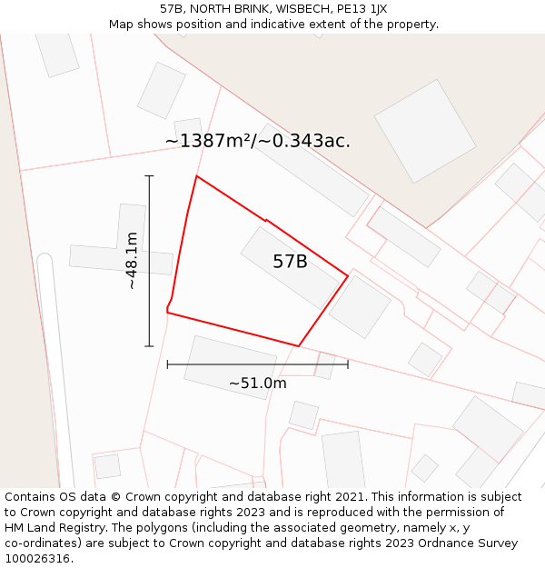 57B, NORTH BRINK, WISBECH, PE13 1JX: Plot and title map