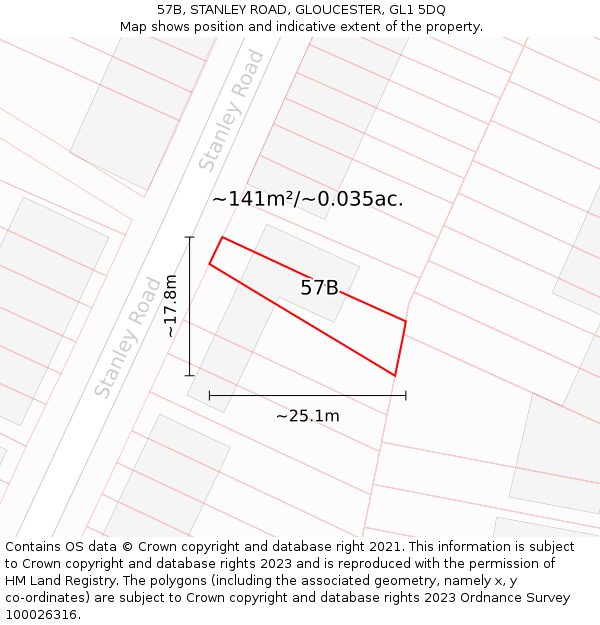 57B, STANLEY ROAD, GLOUCESTER, GL1 5DQ: Plot and title map