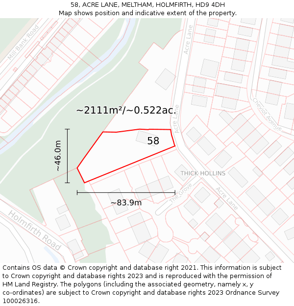 58, ACRE LANE, MELTHAM, HOLMFIRTH, HD9 4DH: Plot and title map