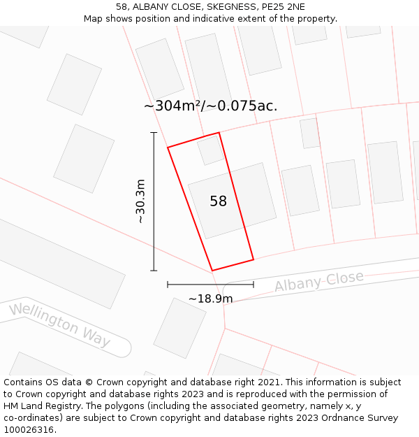 58, ALBANY CLOSE, SKEGNESS, PE25 2NE: Plot and title map