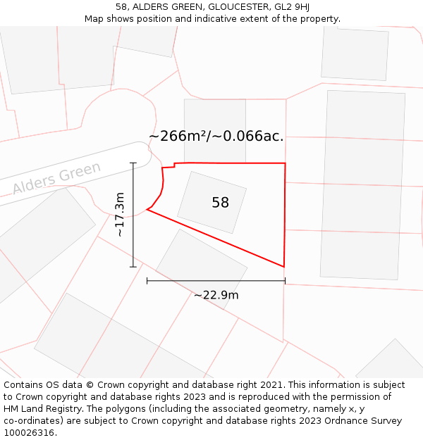 58, ALDERS GREEN, GLOUCESTER, GL2 9HJ: Plot and title map