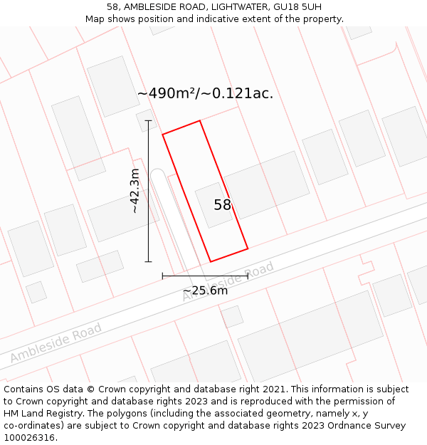 58, AMBLESIDE ROAD, LIGHTWATER, GU18 5UH: Plot and title map