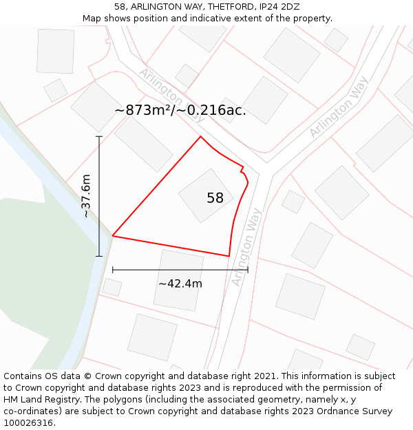 58, ARLINGTON WAY, THETFORD, IP24 2DZ: Plot and title map