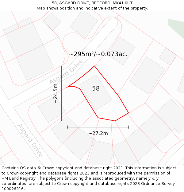 58, ASGARD DRIVE, BEDFORD, MK41 0UT: Plot and title map