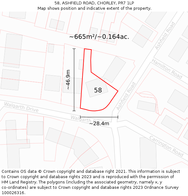 58, ASHFIELD ROAD, CHORLEY, PR7 1LP: Plot and title map