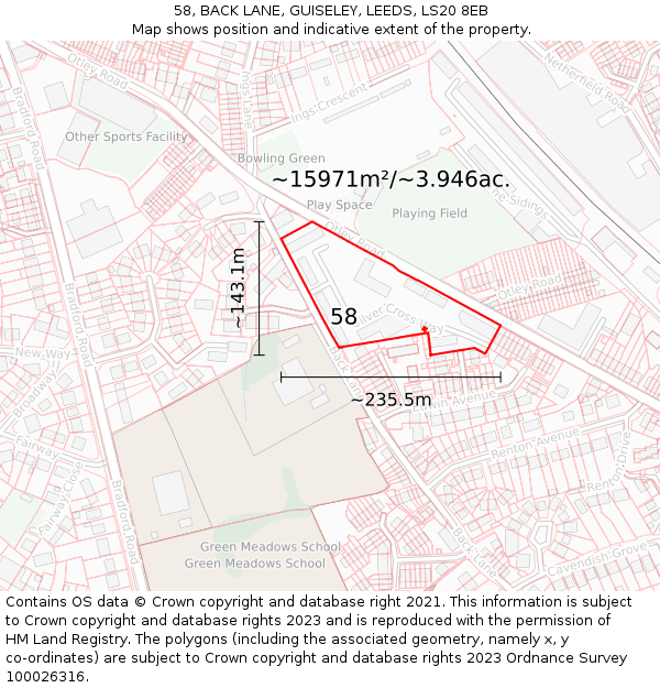 58, BACK LANE, GUISELEY, LEEDS, LS20 8EB: Plot and title map