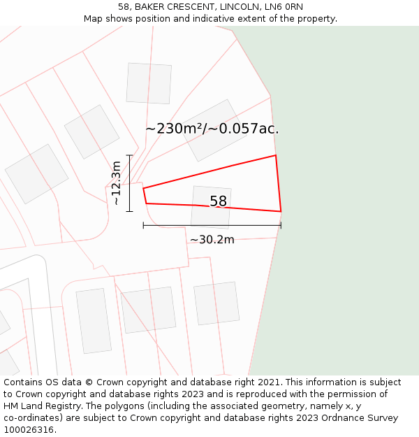 58, BAKER CRESCENT, LINCOLN, LN6 0RN: Plot and title map