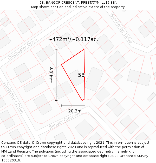 58, BANGOR CRESCENT, PRESTATYN, LL19 8EN: Plot and title map