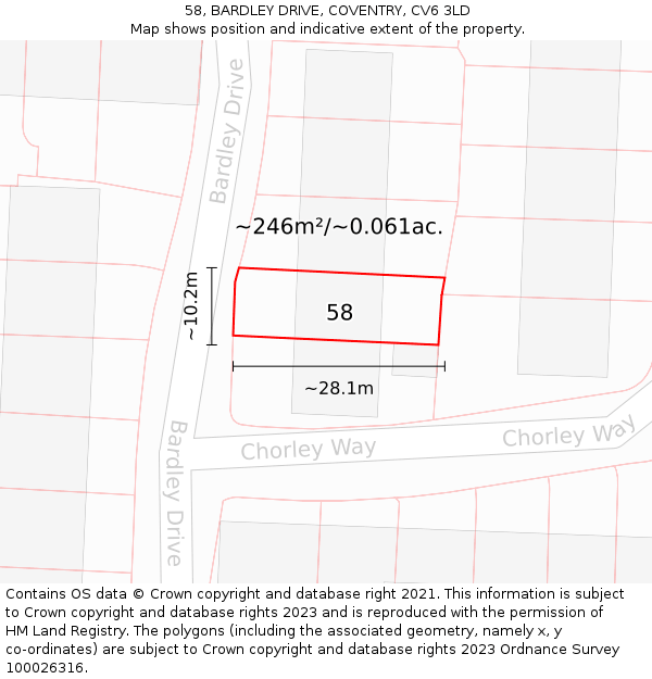 58, BARDLEY DRIVE, COVENTRY, CV6 3LD: Plot and title map