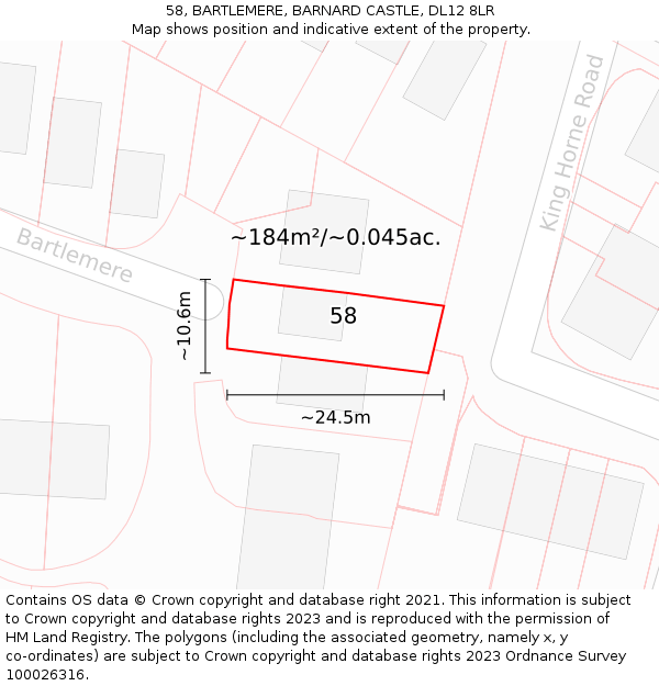 58, BARTLEMERE, BARNARD CASTLE, DL12 8LR: Plot and title map