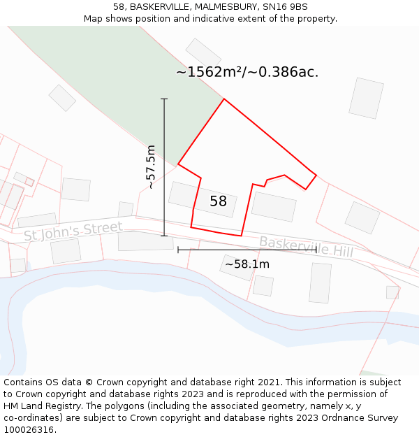 58, BASKERVILLE, MALMESBURY, SN16 9BS: Plot and title map