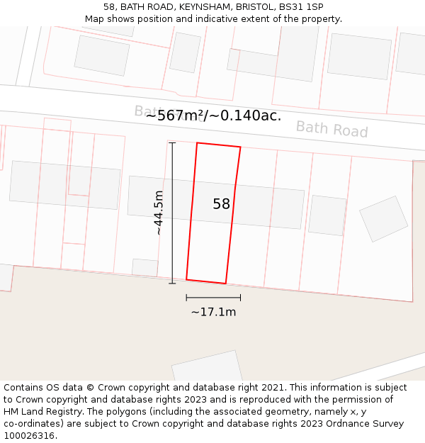 58, BATH ROAD, KEYNSHAM, BRISTOL, BS31 1SP: Plot and title map