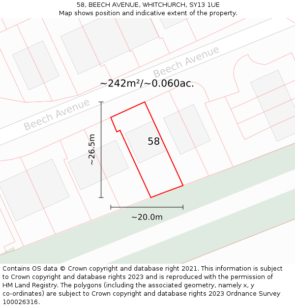 58, BEECH AVENUE, WHITCHURCH, SY13 1UE: Plot and title map