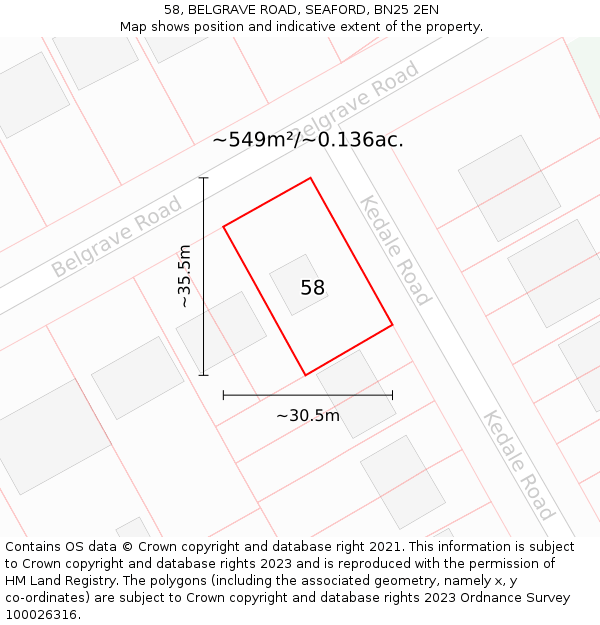 58, BELGRAVE ROAD, SEAFORD, BN25 2EN: Plot and title map