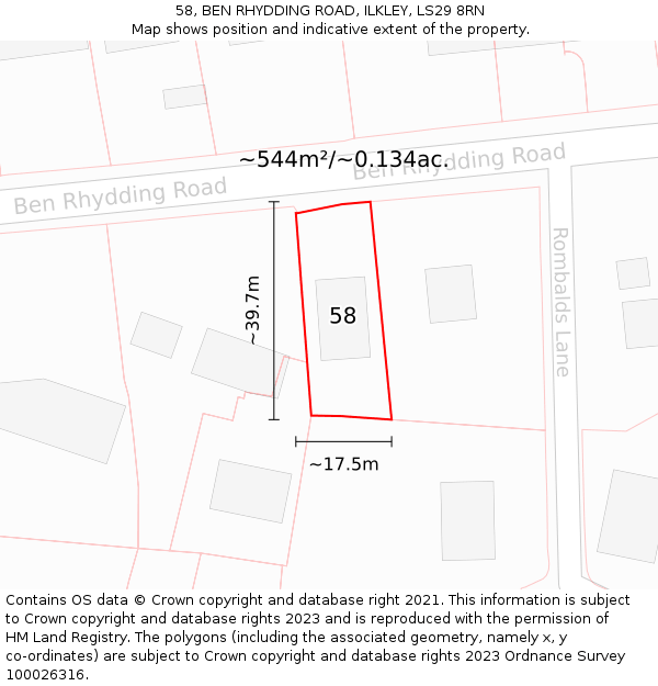 58, BEN RHYDDING ROAD, ILKLEY, LS29 8RN: Plot and title map