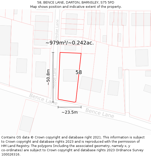 58, BENCE LANE, DARTON, BARNSLEY, S75 5PD: Plot and title map