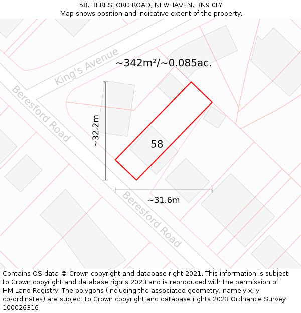 58, BERESFORD ROAD, NEWHAVEN, BN9 0LY: Plot and title map