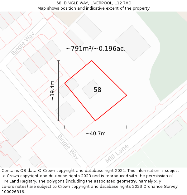 58, BINGLE WAY, LIVERPOOL, L12 7AD: Plot and title map