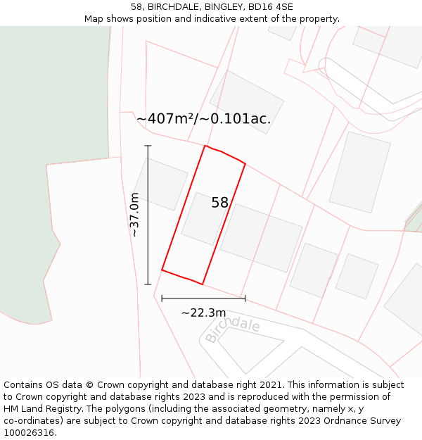 58, BIRCHDALE, BINGLEY, BD16 4SE: Plot and title map