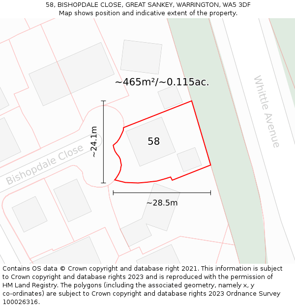 58, BISHOPDALE CLOSE, GREAT SANKEY, WARRINGTON, WA5 3DF: Plot and title map