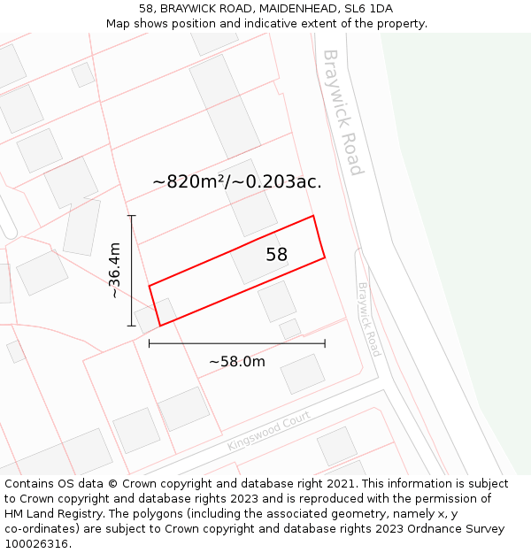 58, BRAYWICK ROAD, MAIDENHEAD, SL6 1DA: Plot and title map