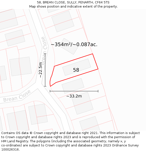 58, BREAN CLOSE, SULLY, PENARTH, CF64 5TS: Plot and title map