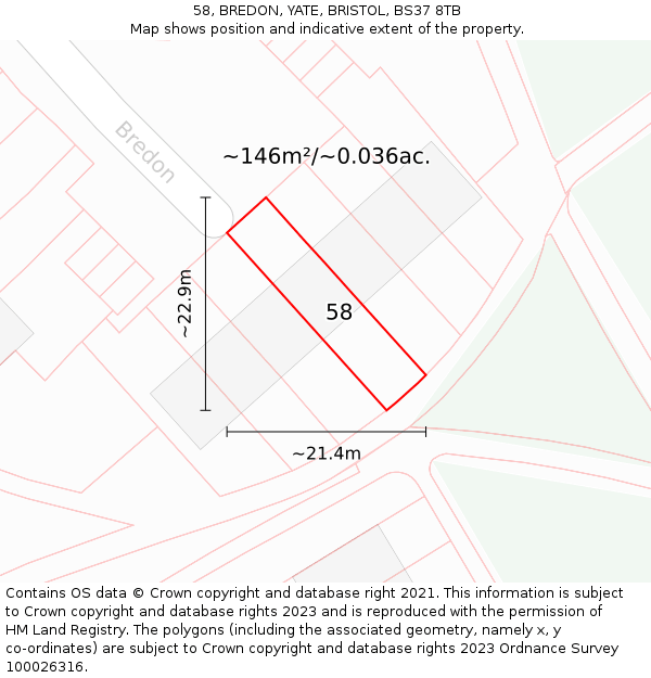 58, BREDON, YATE, BRISTOL, BS37 8TB: Plot and title map