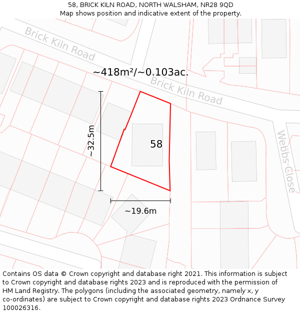 58, BRICK KILN ROAD, NORTH WALSHAM, NR28 9QD: Plot and title map