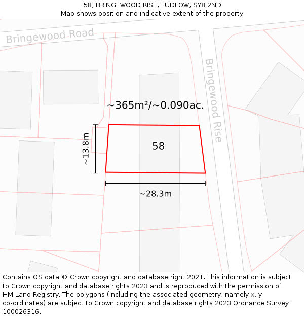 58, BRINGEWOOD RISE, LUDLOW, SY8 2ND: Plot and title map