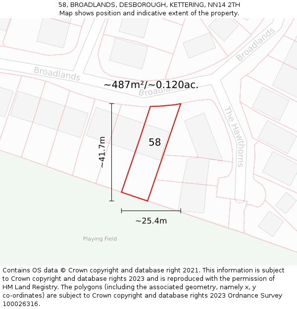 58, BROADLANDS, DESBOROUGH, KETTERING, NN14 2TH: Plot and title map