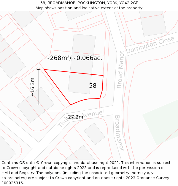 58, BROADMANOR, POCKLINGTON, YORK, YO42 2GB: Plot and title map