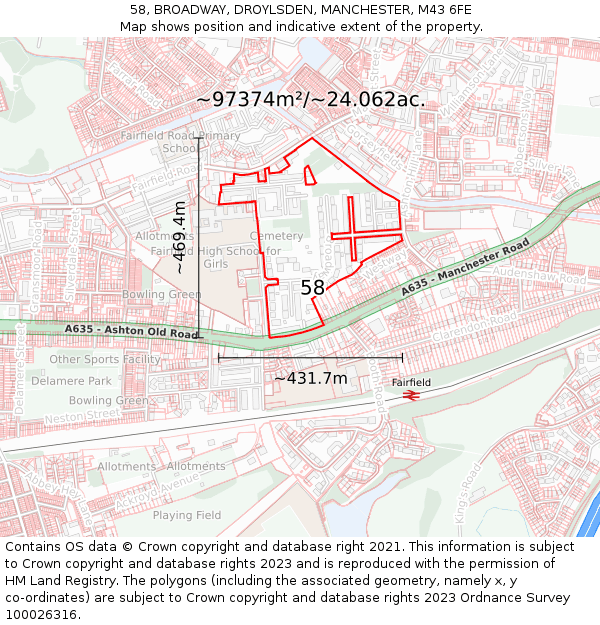 58, BROADWAY, DROYLSDEN, MANCHESTER, M43 6FE: Plot and title map