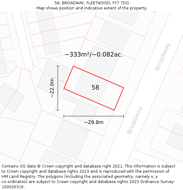 58, BROADWAY, FLEETWOOD, FY7 7DG: Plot and title map