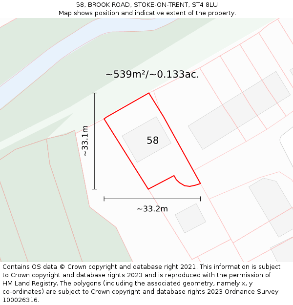 58, BROOK ROAD, STOKE-ON-TRENT, ST4 8LU: Plot and title map