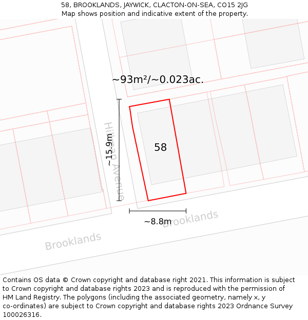 58, BROOKLANDS, JAYWICK, CLACTON-ON-SEA, CO15 2JG: Plot and title map