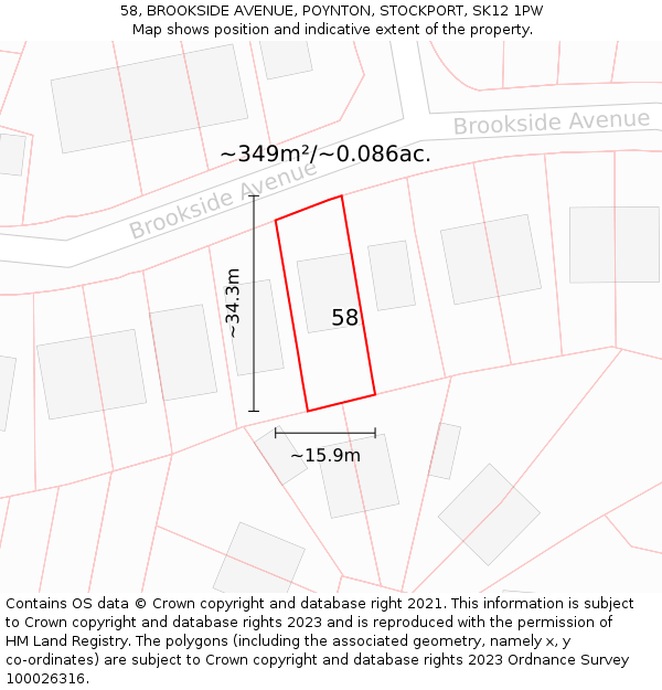 58, BROOKSIDE AVENUE, POYNTON, STOCKPORT, SK12 1PW: Plot and title map