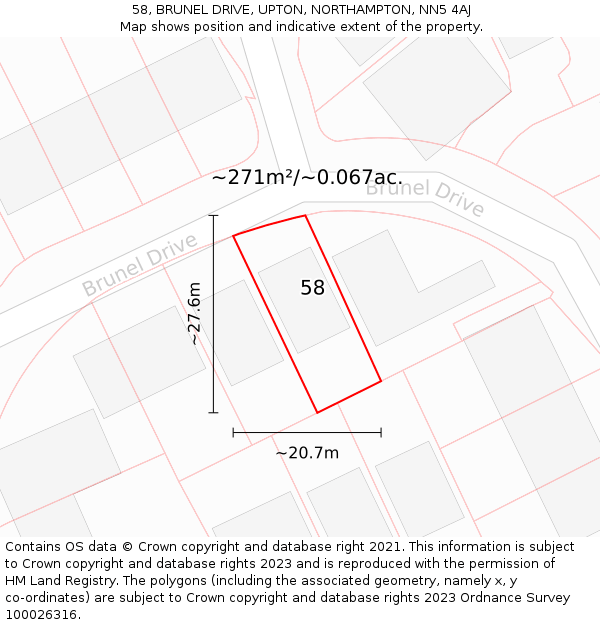 58, BRUNEL DRIVE, UPTON, NORTHAMPTON, NN5 4AJ: Plot and title map