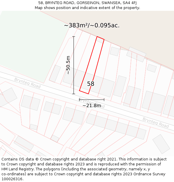 58, BRYNTEG ROAD, GORSEINON, SWANSEA, SA4 4FJ: Plot and title map