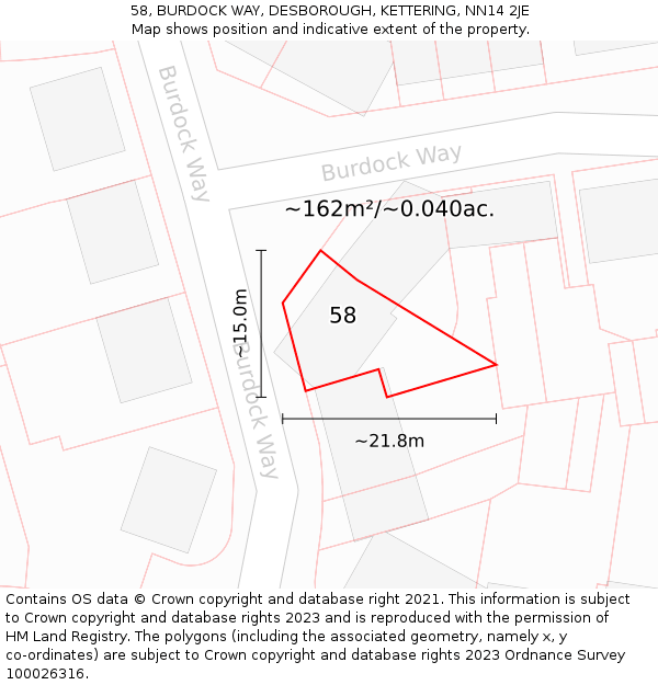 58, BURDOCK WAY, DESBOROUGH, KETTERING, NN14 2JE: Plot and title map