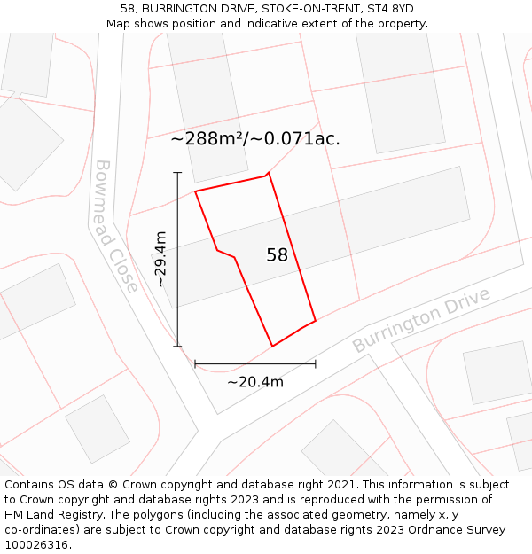 58, BURRINGTON DRIVE, STOKE-ON-TRENT, ST4 8YD: Plot and title map