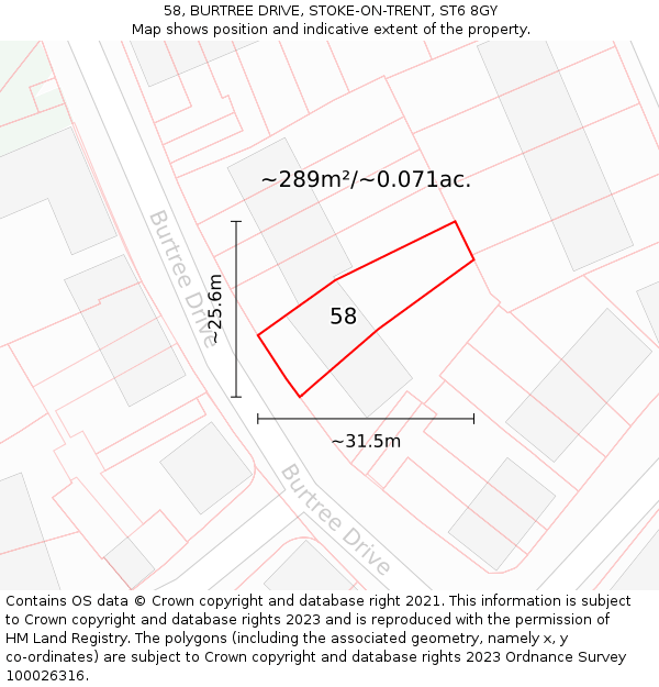 58, BURTREE DRIVE, STOKE-ON-TRENT, ST6 8GY: Plot and title map