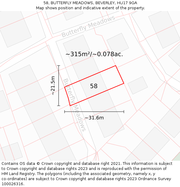 58, BUTTERFLY MEADOWS, BEVERLEY, HU17 9GA: Plot and title map