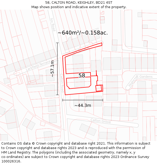 58, CALTON ROAD, KEIGHLEY, BD21 4ST: Plot and title map