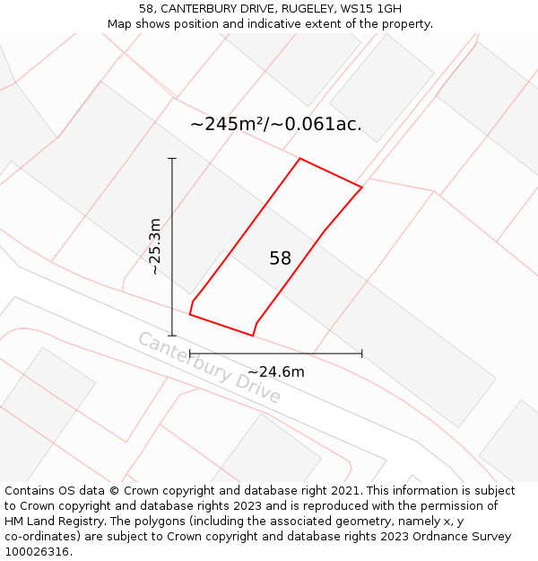 58, CANTERBURY DRIVE, RUGELEY, WS15 1GH: Plot and title map