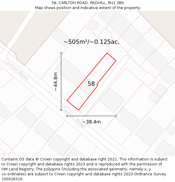 58, CARLTON ROAD, REDHILL, RH1 2BX: Plot and title map