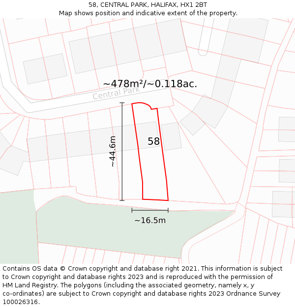 58, CENTRAL PARK, HALIFAX, HX1 2BT: Plot and title map