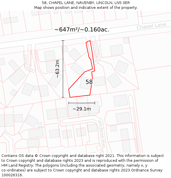 58, CHAPEL LANE, NAVENBY, LINCOLN, LN5 0ER: Plot and title map