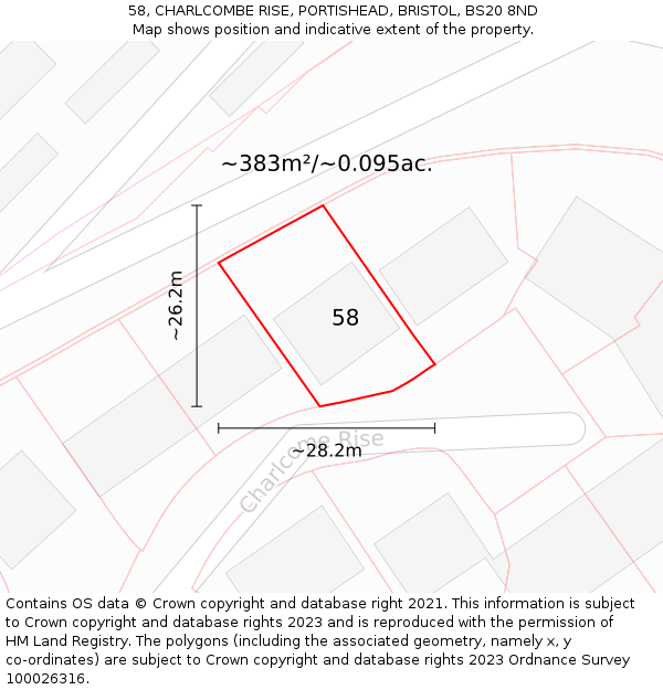 58, CHARLCOMBE RISE, PORTISHEAD, BRISTOL, BS20 8ND: Plot and title map